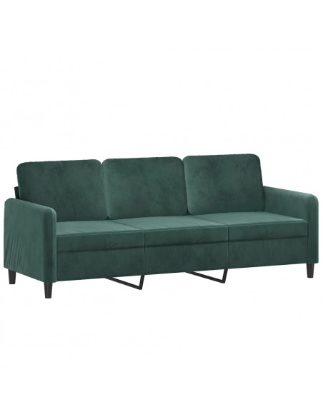 Divano a 3 Posti con Cuscini Verde Scuro 180 cm in Velluto