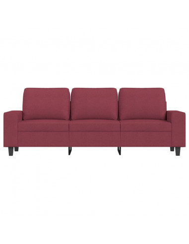 Divano a 3 Posti con Poggiapiedi Rosso Vino 180 cm in Tessuto