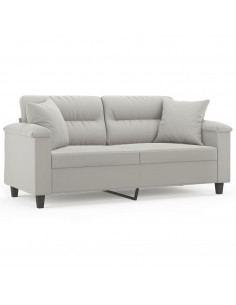 Divano 2 Posti Cuscini Grigio Chiaro 140 cm Tessuto Microfibra 2