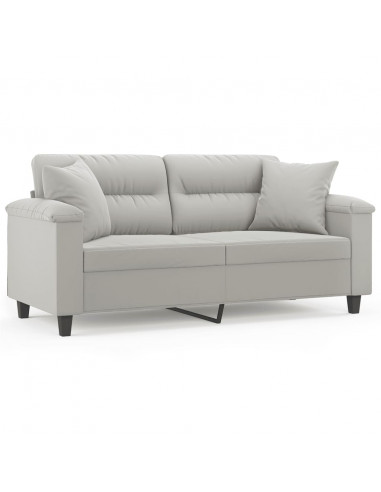 Divano 2 Posti Cuscini Grigio Chiaro 140 cm Tessuto Microfibra