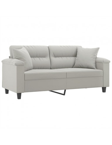 Divano 2 Posti Cuscini Grigio Chiaro 140 cm Tessuto Microfibra