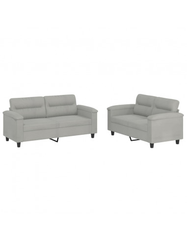 Set Divani 2 pz con Cuscini Grigio Chiaro in Tessuto Microfibra