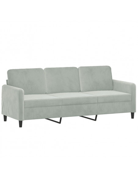 Divano a 3 Posti Grigio Chiaro 180 cm in Velluto