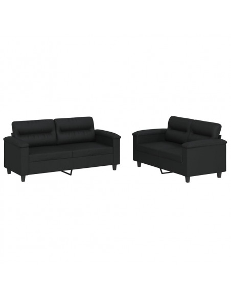 Set di Divani 2 pz con Cuscini Nero in Similpelle