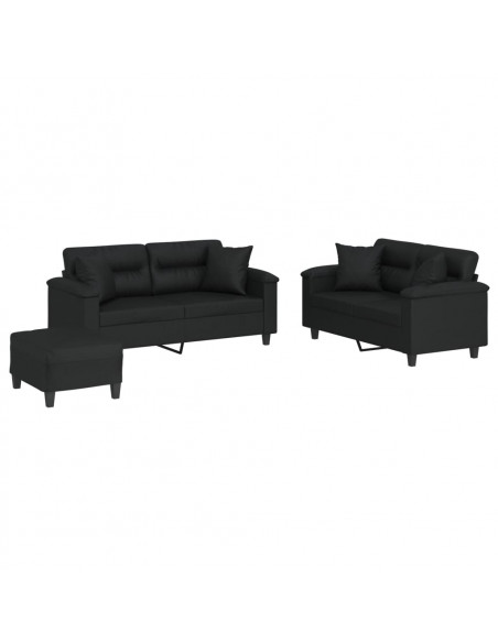 Set di Divani 3 pz con Cuscini Nero in Similpelle