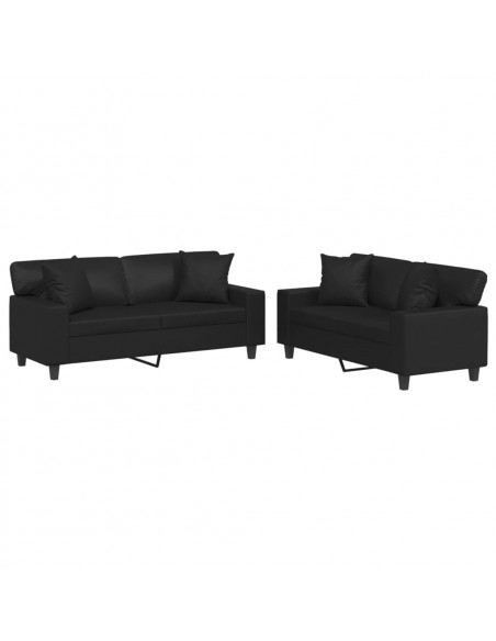 Set di Divani 2 pz con Cuscini Nero in Similpelle