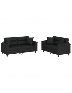 Set di Divani 2 pz con Cuscini Nero in Similpelle 2