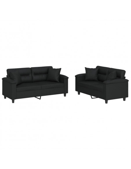 Set di Divani 2 pz con Cuscini Nero in Similpelle