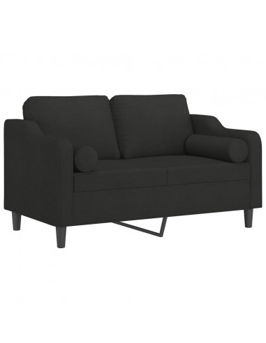 Divano a 2 Posti con Cuscini Nero 120 cm in Tessuto