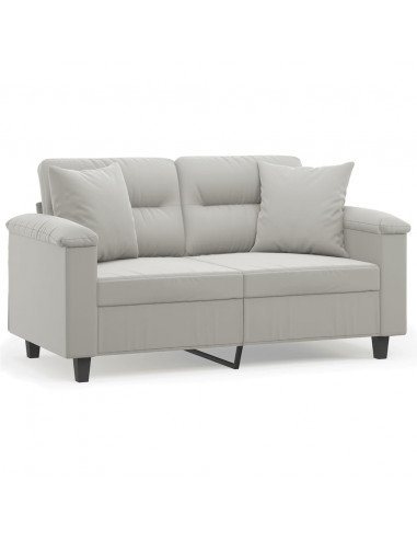Divano 2 Posti Cuscini Grigio Chiaro 120 cm Tessuto Microfibra