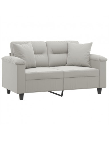 Divano 2 Posti Cuscini Grigio Chiaro 120 cm Tessuto Microfibra