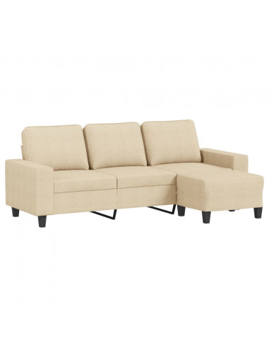 Divano a 3 Posti con Poggiapiedi Crema 180 cm in Tessuto