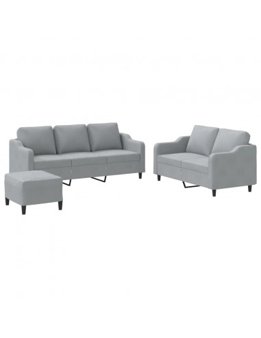 Set di Divani 3 pz con Cuscini Grigio Chiaro in Tessuto