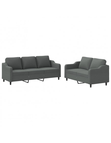Set di Divani 2 pz con Cuscini Grigio Scuro in Tessuto