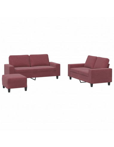 Set di Divani 3 pz Rosso Vino in Tessuto