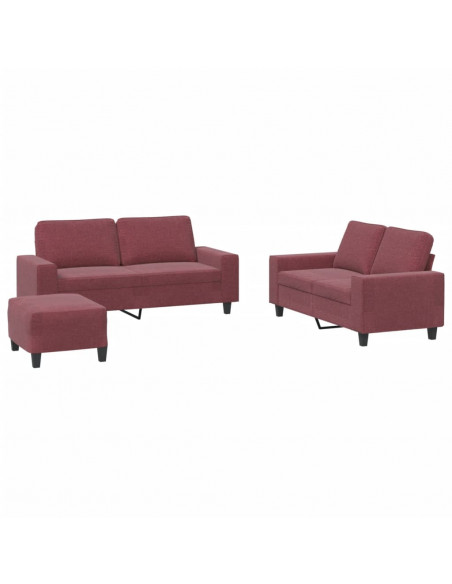 Set di Divani 3 pz Rosso Vino in Tessuto