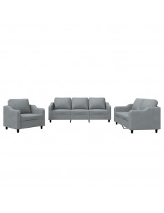 Set di Divani 3 pz con Cuscini Grigio Chiaro in Tessuto 2