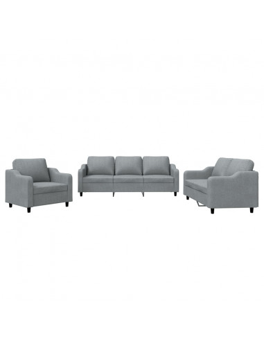 Set di Divani 3 pz con Cuscini Grigio Chiaro in Tessuto