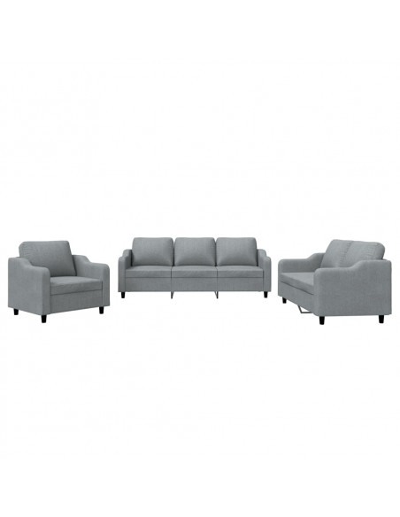 Set di Divani 3 pz con Cuscini Grigio Chiaro in Tessuto