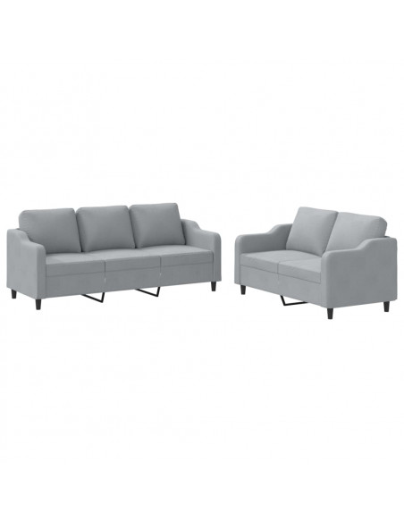 Set di Divani 2 pz con Cuscini Grigio Chiaro in Tessuto