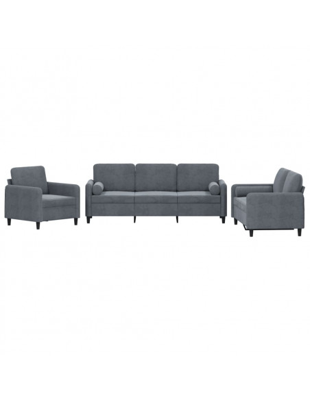 Set di Divani 3 pz con Cuscini Grigio Scuro in Velluto