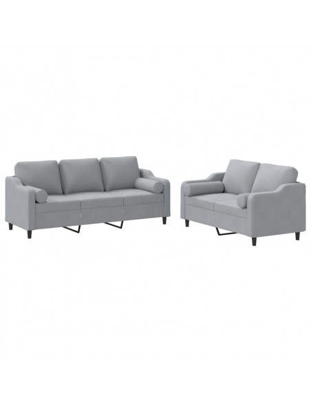 Set Divani 2 pz con Cuscini Grigio Chiaro in Tessuto