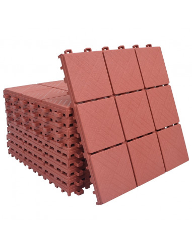 Piastrelle per Decking 10 pz Rosse 30,5x30,5 cm in Plastica
