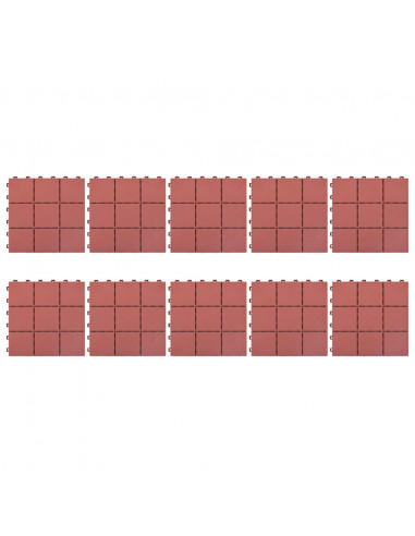 Piastrelle per Decking 10 pz Rosse 30,5x30,5 cm in Plastica