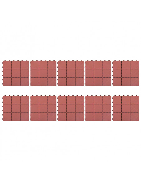 Piastrelle per Decking 10 pz Rosse 30,5x30,5 cm in Plastica