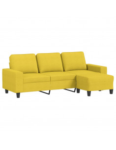 Divano a 3 Posti con Poggiapiedi Giallo Chiaro 180cm in Tessuto 2