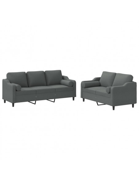Set di Divani 2 pz con Cuscini Grigio Scuro in Tessuto