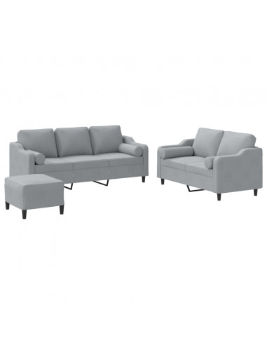 Set Divani 3 pz con Cuscini Grigio Chiaro in Tessuto