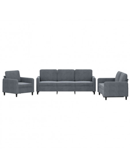 Set di Divani 3 pz Grigio Scuro in Velluto