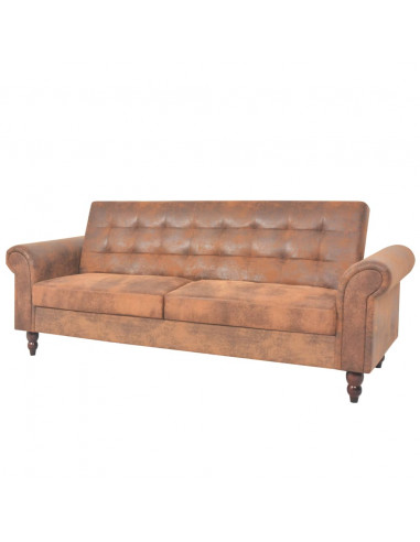 Divano Convertibile a 2 Posti con Braccioli Scamosciato Marrone