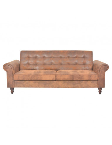 Divano Convertibile a 2 Posti con Braccioli Scamosciato Marrone