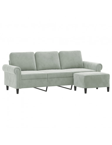 Divano a 3 Posti con Poggiapiedi Grigio Chiaro 180cm in Velluto