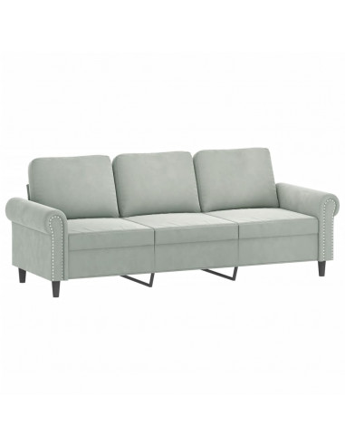 Divano a 3 Posti con Poggiapiedi Grigio Chiaro 180cm in Velluto