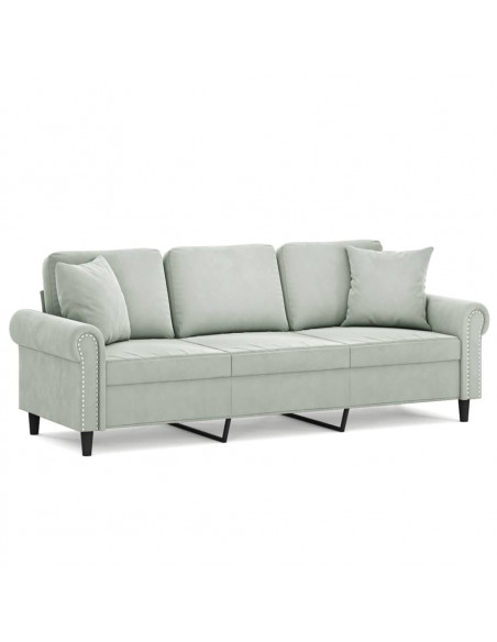 Divano a 3 Posti con Cuscini Grigio Chiaro 180 cm in Velluto