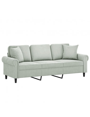Divano a 3 Posti con Cuscini Grigio Chiaro 180 cm in Velluto