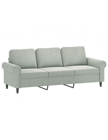 Divano a 3 Posti con Cuscini Grigio Chiaro 180 cm in Velluto