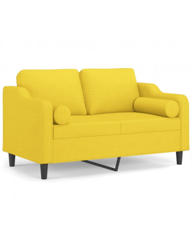 Divano a 2 Posti con Cuscini Giallo Chiaro 120 cm in Tessuto