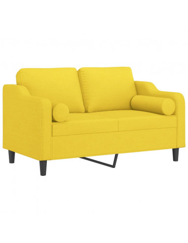 Divano a 2 Posti con Cuscini Giallo Chiaro 120 cm in Tessuto