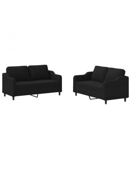 Set di Divani 2 pz con Cuscini Nero in Tessuto