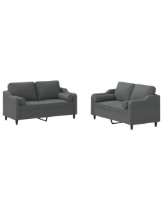 Set di Divani 2 pz con Cuscini Grigio Scuro in Tessuto 2