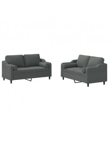 Set di Divani 2 pz con Cuscini Grigio Scuro in Tessuto