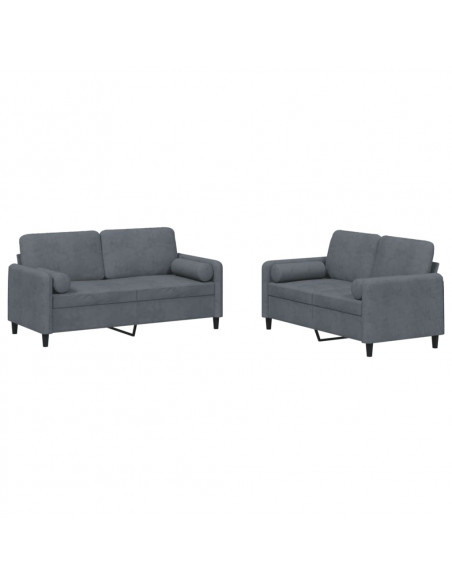 Set di Divani 2 pz con Cuscini Grigio Scuro in Velluto