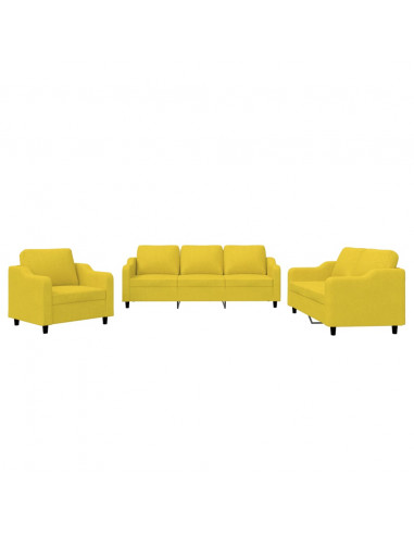 Set di Divani 3 pz con Cuscini Giallo Chiaro in Tessuto