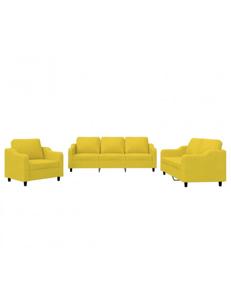 Set di Divani 3 pz con Cuscini Giallo Chiaro in Tessuto