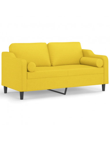 Divano a 2 Posti con Cuscini Giallo Chiaro 140 cm in Tessuto