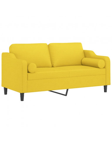 Divano a 2 Posti con Cuscini Giallo Chiaro 140 cm in Tessuto